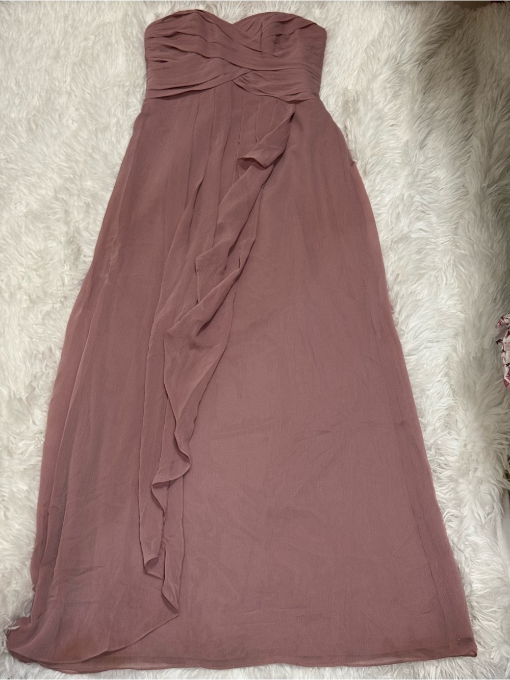 David's Bridal Strapless Mauve Chiffon Gown